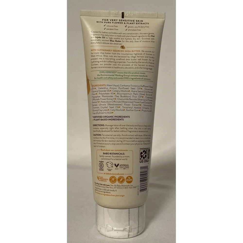BABO Botanicals Sensitive Baby Fragrance-Free Lotion 8oz EXP 8/2028 NEW & SEALED